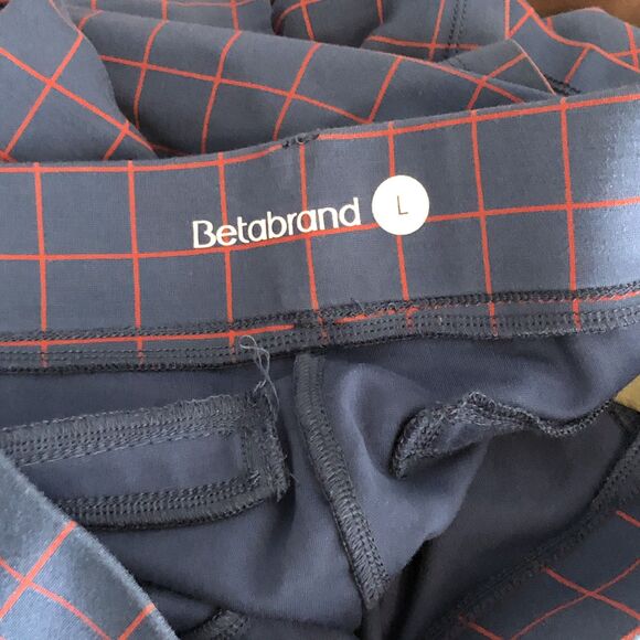 Betabrand Dress Pant Yoga Pants Blue Grid Plaid Size L Bootcut Stretch Work - Picture 8 of 8